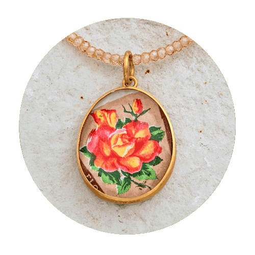 Anhänger Gold 750/000, Rückseite Silber 925/000, Bergkristall, Rosenschliff, Rosenbild, Kette, Spinellkette