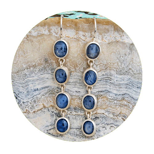 Ohrhänger	Silber 925/000, 4-teilig, blaue Saphire, Cabochon