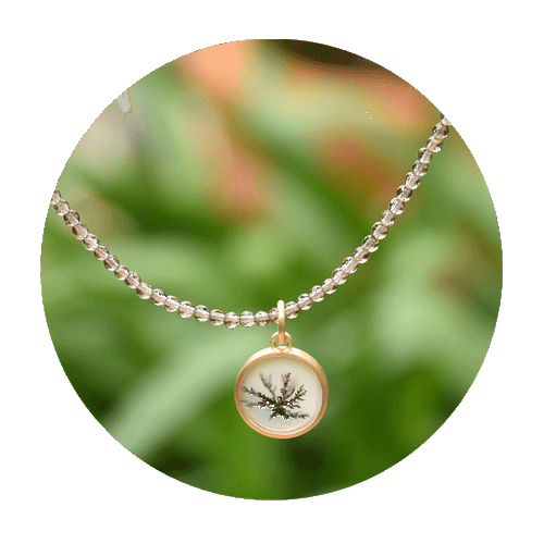 Anhänger - Dendritachat, Achatscheibe, Gold 750/000, Rauchquarz, Kette, Verschluss 925/000