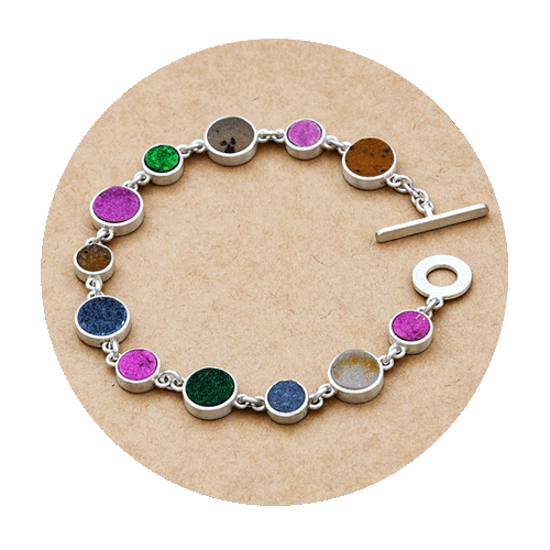 Bracelet - silver 925/000, agate crystal, uwarowith, cobalt calcite, round - crystalline stones